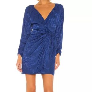 Parker Blue Silk Blend Leopard Print Linda Faux Wrap Front Mini Dress